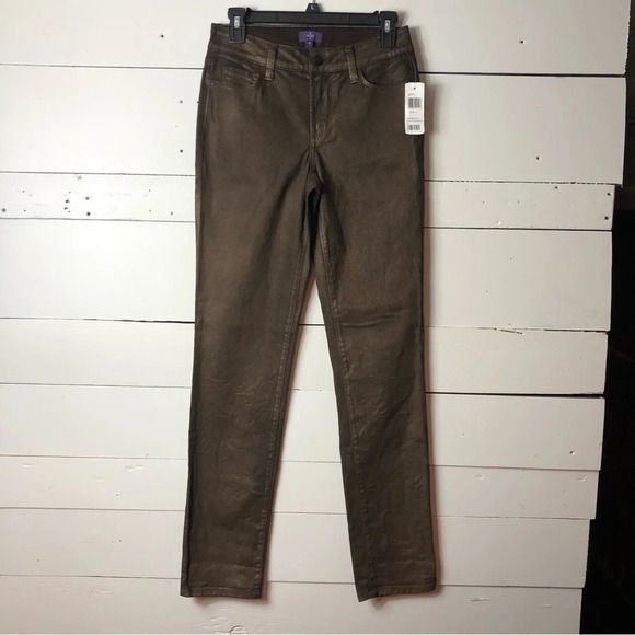 NYDJ Jeans Womens Brown Coated Skinny NWT Size 0 - Picture 1 of 7
